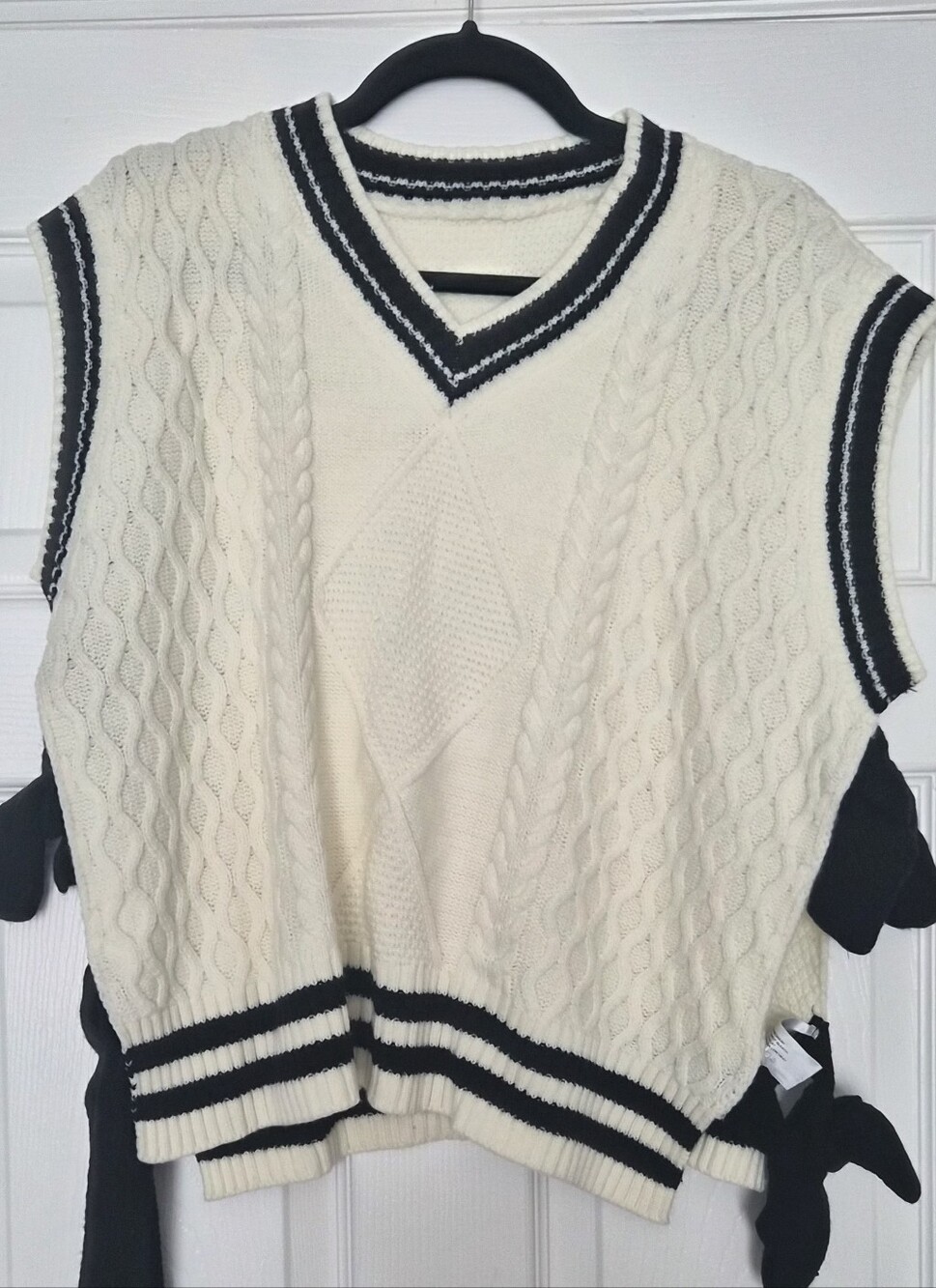 Cider Cream and Black Striped Cable Knit Sweater Vest